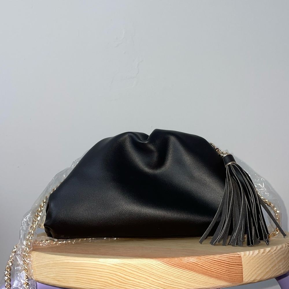 Understated Leather Black Clutch or Crossbody Bag